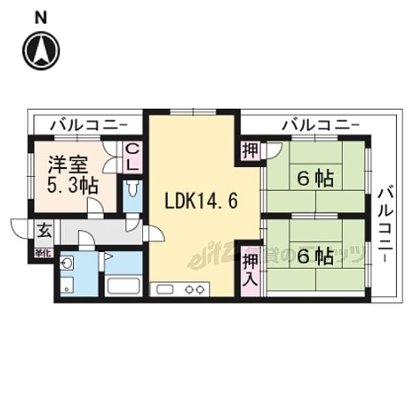 グランドハイツフナトラ 109｜京都府長岡京市滝ノ町2丁目(賃貸マンション3LDK・1階・68.61㎡)の写真 その2