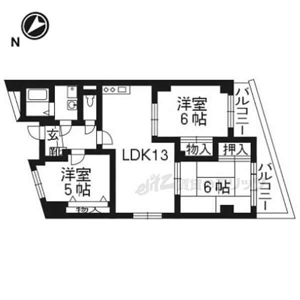 京都府京都市西京区下津林番条町(賃貸マンション3LDK・4階・65.21㎡)の写真 その2