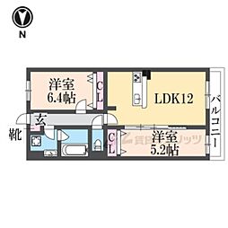 JR奈良線 木幡駅 徒歩3分の賃貸マンション 2階2LDKの間取り