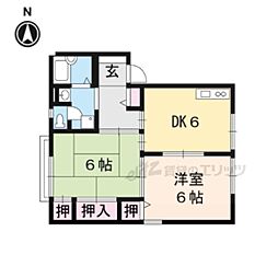 JR東海道・山陽本線 長岡京駅 3.2kmの賃貸アパート 1階2DKの間取り