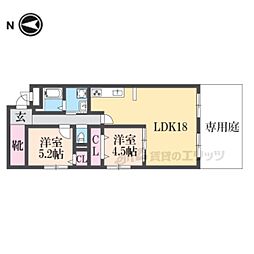 ラポート柳田 1階2LDKの間取り
