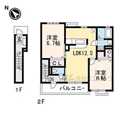 プリムローズSHIZU 2階2LDKの間取り