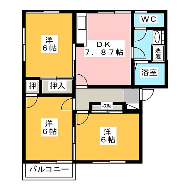 ベルメゾン双柳　Ｎ棟 201｜長野県長野市篠ノ井二ツ柳(賃貸アパート3DK・2階・58.84㎡)の写真 その2