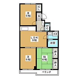 ホワイトハイツ西館 3DKの間取図画像
