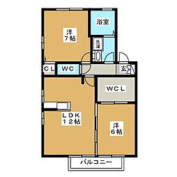 アンベリール長池　Ｂ棟 1階2LDKの間取り