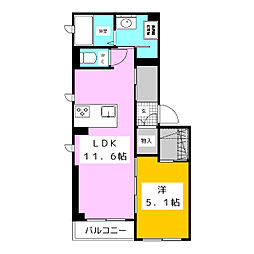 クレスティーク 302 3階1LDKの間取り