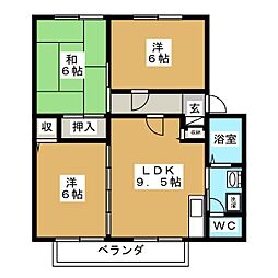 サンビレッジ若槻A 3DKの間取図画像