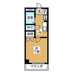 パインコート七瀬 1Kの間取図画像