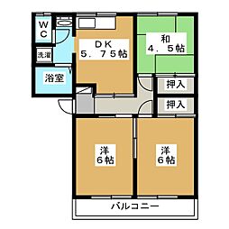 ハイツ堀内B棟 3DKの間取図画像