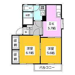 ディアスいすよB 2DKの間取図画像
