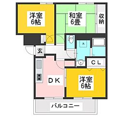 ツインコートB 3DKの間取図画像