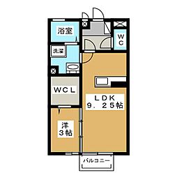 ベル・クレール吉田 1LDKの間取図画像