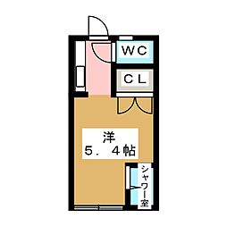アサヒ若里ハイツ ワンルームの間取図画像