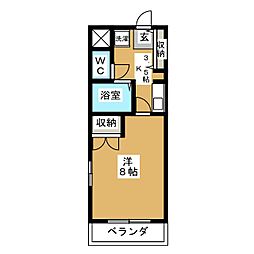 プライム若里 1Kの間取図画像
