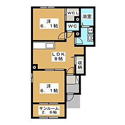 フィデールB 2DKの間取図画像