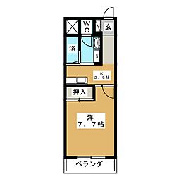ルート南向B 1Kの間取図画像