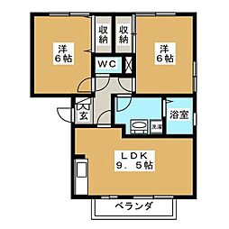ドストーレスみわA 2DKの間取図画像
