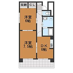 リバーサイドタワー 2DKの間取図画像