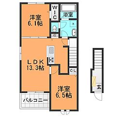 ヴィジェール 2LDKの間取図画像