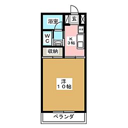 プレジデント穂高 1Kの間取図画像