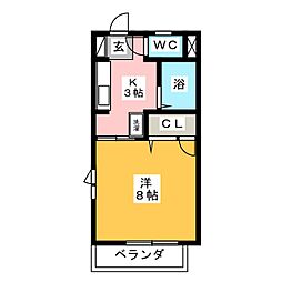レーベン西和田 1Kの間取図画像