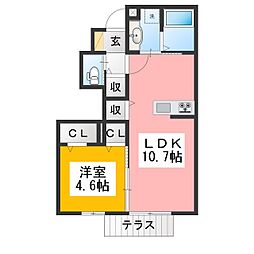 グランディール宮田 1LDKの間取図画像
