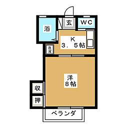 コーポマツミB 1Kの間取図画像