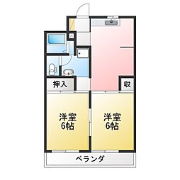 プレジデント七瀬ビル 2DKの間取図画像