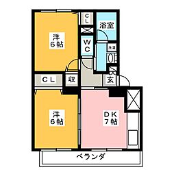 イーストフィールド 2DKの間取図画像