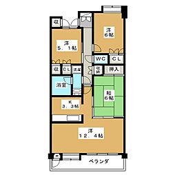 サーパス若里 3LDKの間取図画像