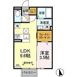 ラ・ヴィータ 1階1LDKの間取り