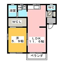 エスポワール古城B 1階1LDKの間取り