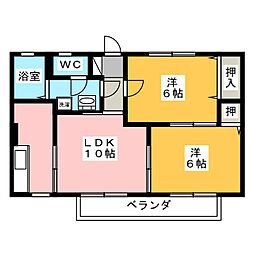 グランディール中村A 1階2LDKの間取り