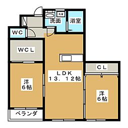 メルベージュN 2LDKの間取図画像