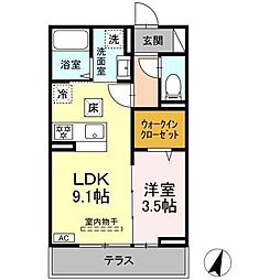 フェリシア・パレス 1LDKの間取図画像