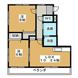 ヴィラージュ山辺B 2LDKの間取図画像