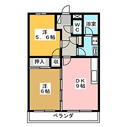 ハイツヒルトップ 2DKの間取図画像