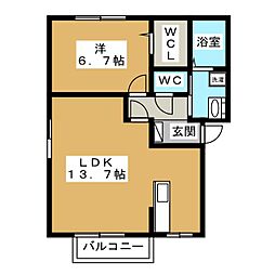 メゾン・ド・リラB 1LDKの間取図画像