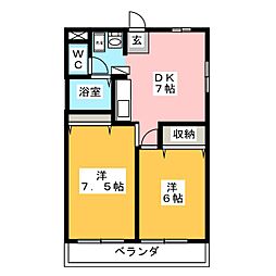 ビューテラス21B 2DKの間取図画像