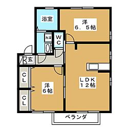 リビング風間 2LDKの間取図画像