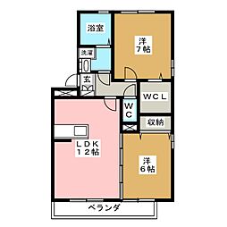 パークタウン三本柳 2LDKの間取図画像