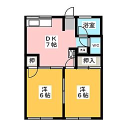 シティハイムあづみ 2DKの間取図画像