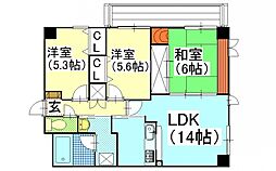 グリーンビレッジ北方 3LDKの間取図画像