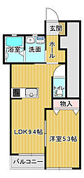 シェルメール庭瀬 1LDKの間取図画像