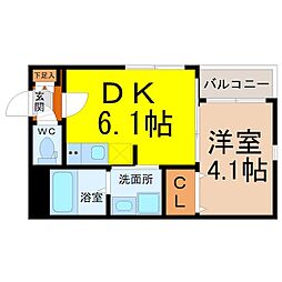 名古屋市営名城線 黒川駅 徒歩4分の賃貸アパート 1階1DKの間取り