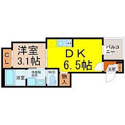 フェリシア荒子 3階1DKの間取り