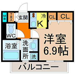 プレサンス金山グリーンパークス 1Kの間取図画像