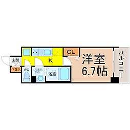 プレサンス伏見アーバンベース 1Kの間取図画像