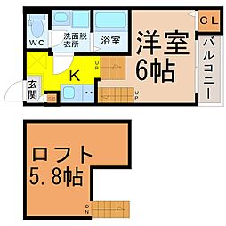ハーモニーテラス元八事2 1Kの間取図画像