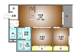 REGALEST PREMA本陣 2LDKの間取図画像